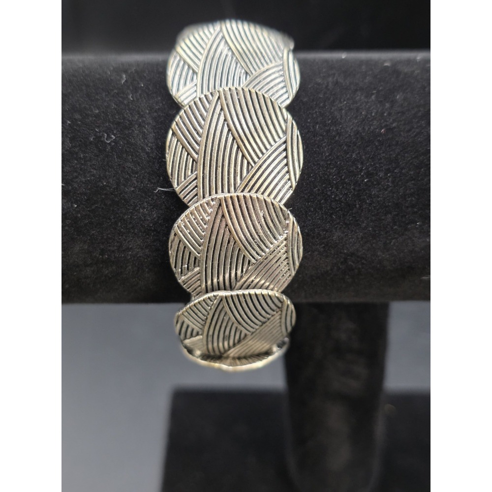 silver-toned, woven or braided design stretch cuff bracelet